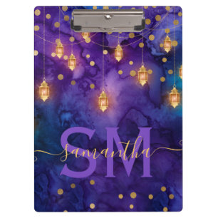 Carpeta De Pinza Luz de Linterna Morado y Azul con Monograma