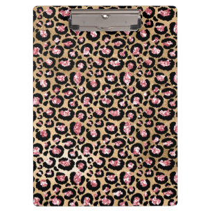 Carpeta De Pinza Luz Rosa Foil & Gold Glam Brillo Manchas de Leopar