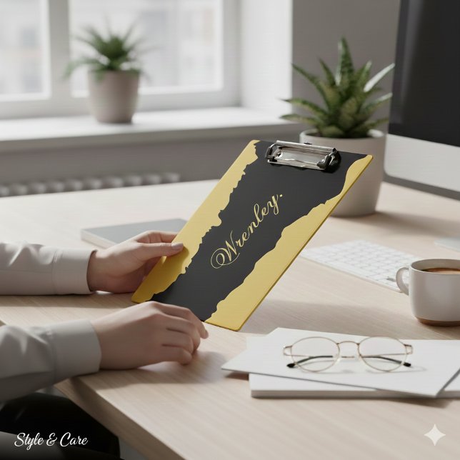 Carpeta De Pinza M Gold and Black Clipboard with Displayed Name (Metallic Gold and Black Clipboard with Displayed Name)