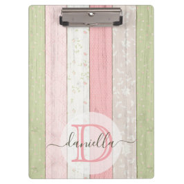 Carpeta De Pinza Madera floral Rústica Verde y Rosa Personalizada