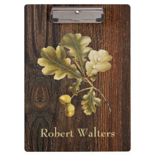 Carpeta De Pinza Madera rústica, hojas de roble, maíz, nombre