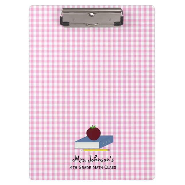 Carpeta De Pinza Maestra personalizada Pink Gingham (Anverso)