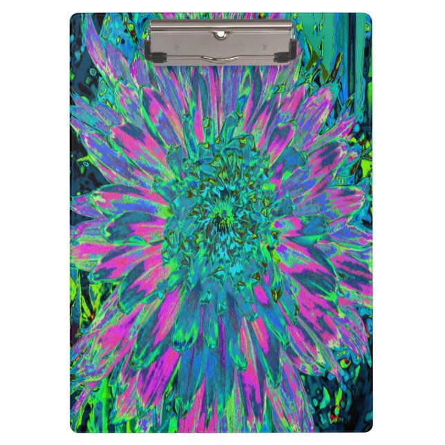 Carpeta De Pinza Magenta psicodélica, Aqua y Lime Green Dahlia (Anverso)