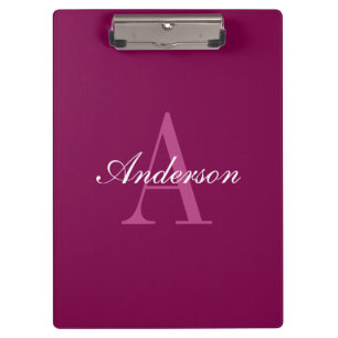 Carpeta De Pinza Magenta Rojo, Rosa y Blanco Elegante Nombre y Mono