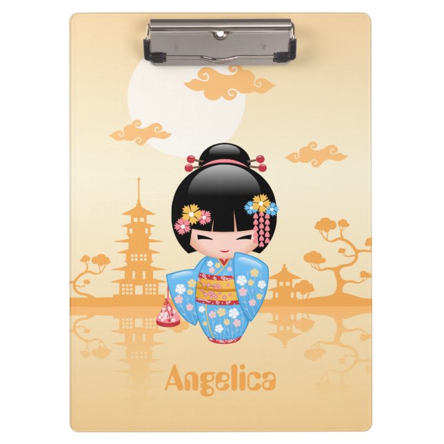 Carpeta De Pinza Maiko Kokeshi Muñeca Cute Geisha Chica Amarillo (Anverso)