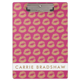 Carpeta De Pinza Make Up Gold Purpurina Lips Nombre personal rosado