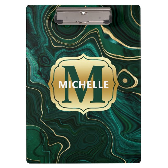 Carpeta De Pinza Malaquita verde oscuro y venado de estratos de Rel (Anverso)