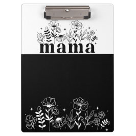Carpeta De Pinza Mamá Flor Silvestre Minimalista en Blanco y Negro 