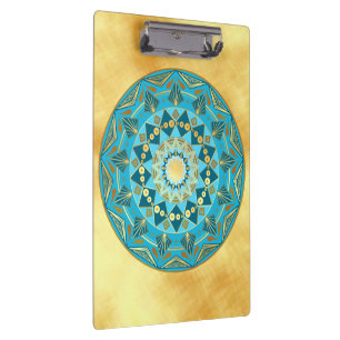 Carpeta De Pinza Mandalá azul dorado sobre fondo de oro suave
