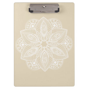 Carpeta De Pinza Mandala blanca exótica con fondo beige