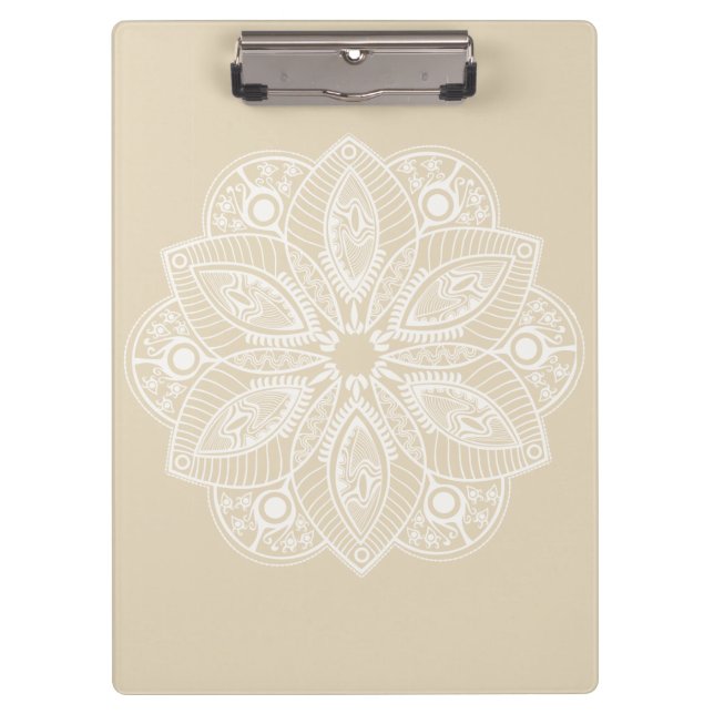 Carpeta De Pinza Mandala blanca exótica con fondo beige (Anverso)