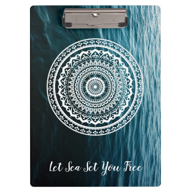 Carpeta De Pinza Mandalá Blanco Deja que el mar te libere (Anverso)