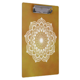 Carpeta De Pinza Mandala Blanco sobre Fondo Dorado