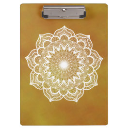 Carpeta De Pinza Mandala Blanco sobre Fondo Dorado