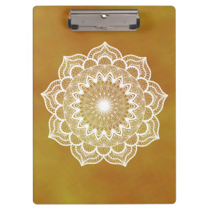 Carpeta De Pinza Mandala Blanco sobre Fondo Dorado