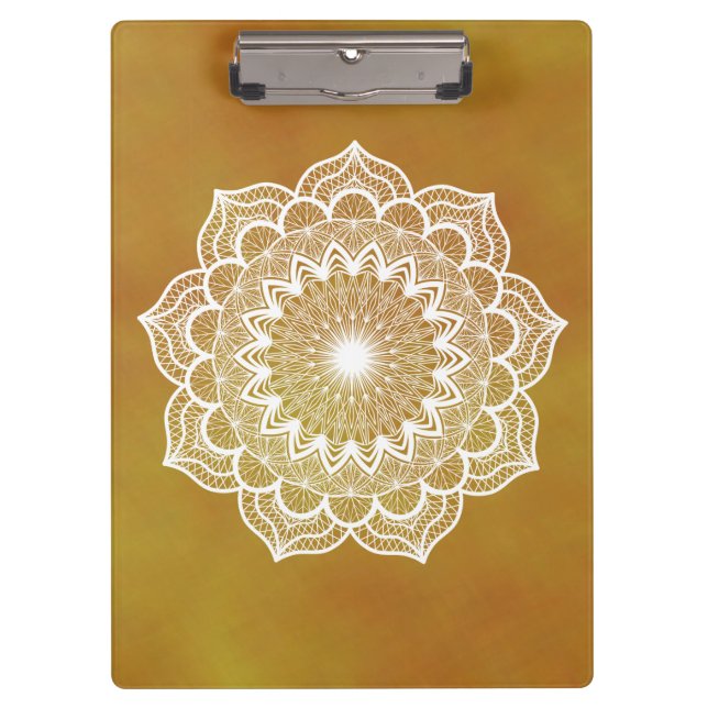 Carpeta De Pinza Mandala Blanco sobre Fondo Dorado (Anverso)