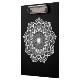 Carpeta De Pinza Mandala Blanco sobre Fondo Negro