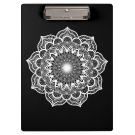 Carpeta De Pinza Mandala Blanco sobre Fondo Negro