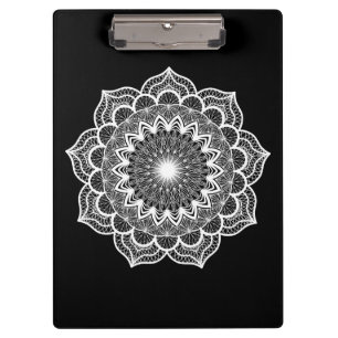 Carpeta De Pinza Mandala Blanco sobre Fondo Negro