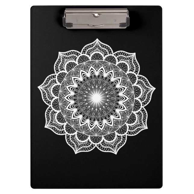 Carpeta De Pinza Mandala Blanco sobre Fondo Negro (Anverso)