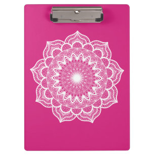 Carpeta De Pinza Mandala Blanco sobre Fondo Rosa