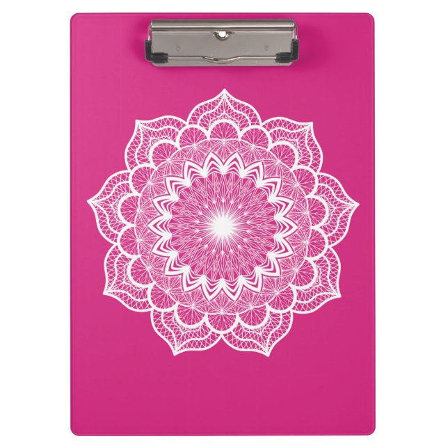 Carpeta De Pinza Mandala Blanco sobre Fondo Rosa (Anverso)