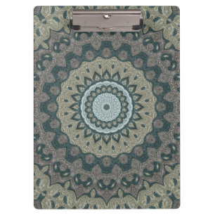 Carpeta De Pinza Mándala de color taupe y azul verdoso con simetría