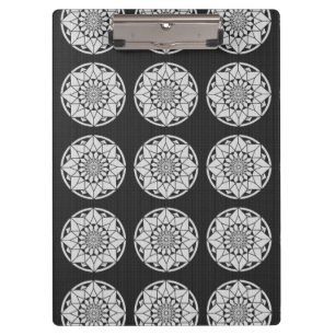 Carpeta De Pinza Mandala de estrellas tejiendo negro y blanco