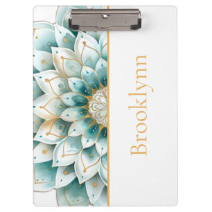 Carpeta De Pinza Mandala floral Verde azulada de oro personalizada