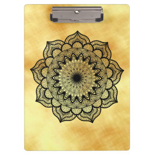 Carpeta De Pinza Mandala negro sobre fondo de oro suave