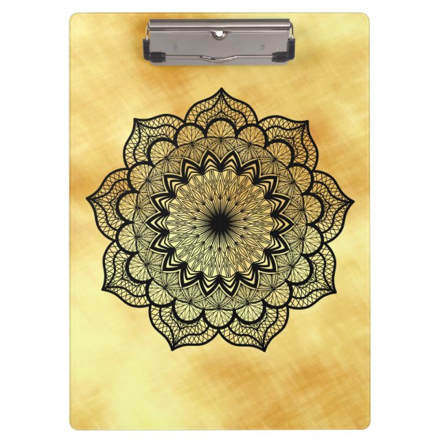 Carpeta De Pinza Mandala negro sobre fondo de oro suave (Anverso)