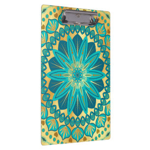 Carpeta De Pinza Mandalas de Flor de Oro Azul