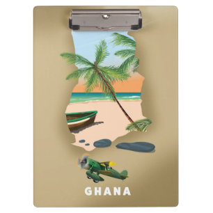 Carpeta De Pinza Mapa de Ghana ilustrado afiche de viajes.