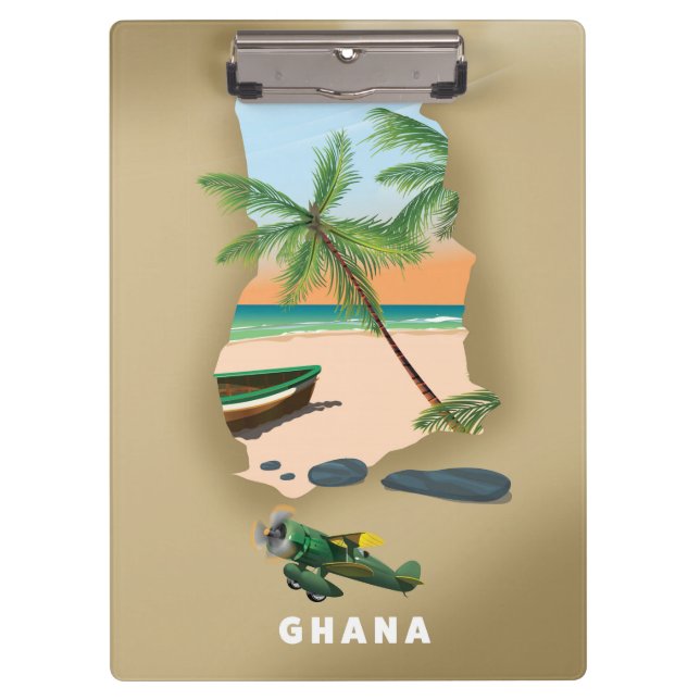 Carpeta De Pinza Mapa de Ghana ilustrado afiche de viajes. (Anverso)