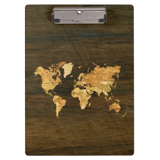 Carpeta De Pinza Mapa del mundo de madera (Anverso)