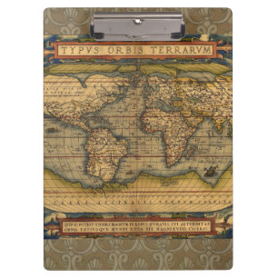 Carpeta De Pinza Mapa del Mundo de Ortelius 1570: Cartografía Antig
