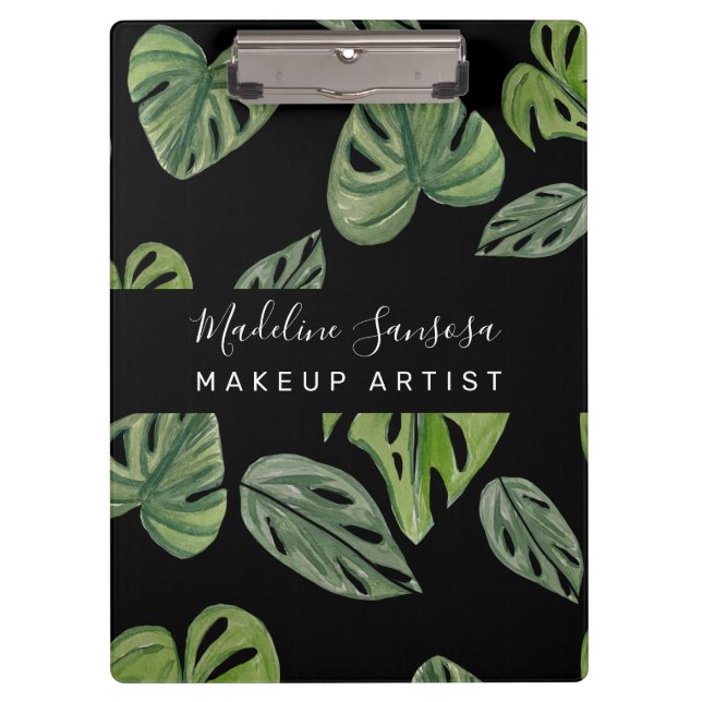 Carpeta De Pinza Maquillaje Artista Jungla Verde Acuarela Monstera (Anverso)