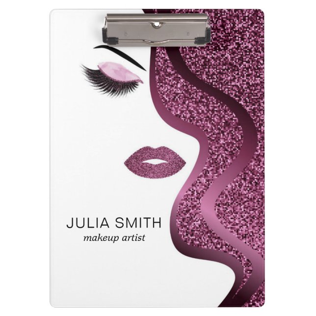 Carpeta De Pinza Maquillaje con efecto purpurina burdeos (Anverso)