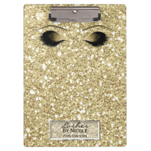 Carpeta De Pinza Maquillaje Dorado Brillante Pestañas Ojos Glam Per