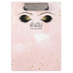 Carpeta De Pinza Maquillaje Rosa Sonrojado y Dorado Ojos Pestañas P