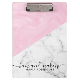 Carpeta De Pinza Maquillaje rosa y blanco mármol brillo glitter