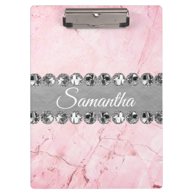 Carpeta De Pinza Marble rosa Diamond Bling (Anverso)