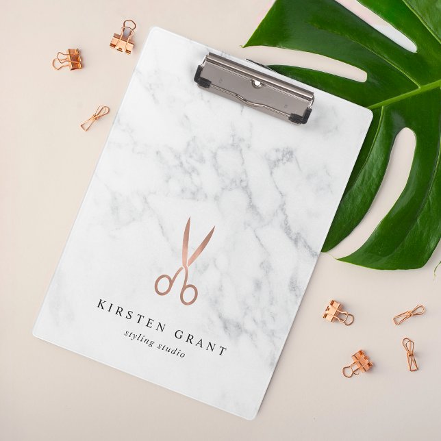 Carpeta De Pinza Marble & Rose Gold Scissors Salon Logo (Subido por el creador)