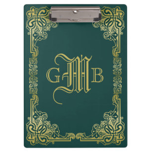Carpeta De Pinza Marco dorado clásico Boda Verde oscuro