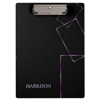 Carpeta De Pinza Marco geométrico negro lila Cuaderno personalizado
