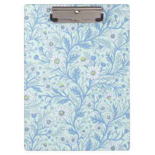 Carpeta De Pinza Margaritas en blanco y azul sobre vidrio marino