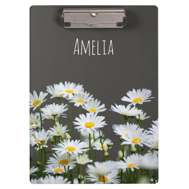 Carpeta De Pinza Margaritas en Gris Personalizadas (Anverso)