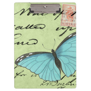Carpeta De Pinza Mariposa Azul-Coa alas en la postal verde azulada