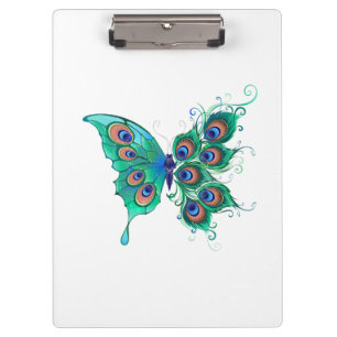 Carpeta De Pinza Mariposa con plumas de pavo real verde