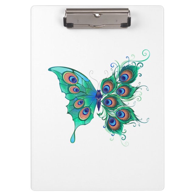 Carpeta De Pinza Mariposa con plumas de pavo real verde (Anverso)